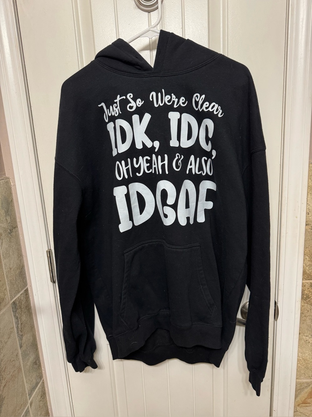 Black Graphic Hoodie “IDK IDC IDGAF” Extra Large XL Pullover Sweatshirt